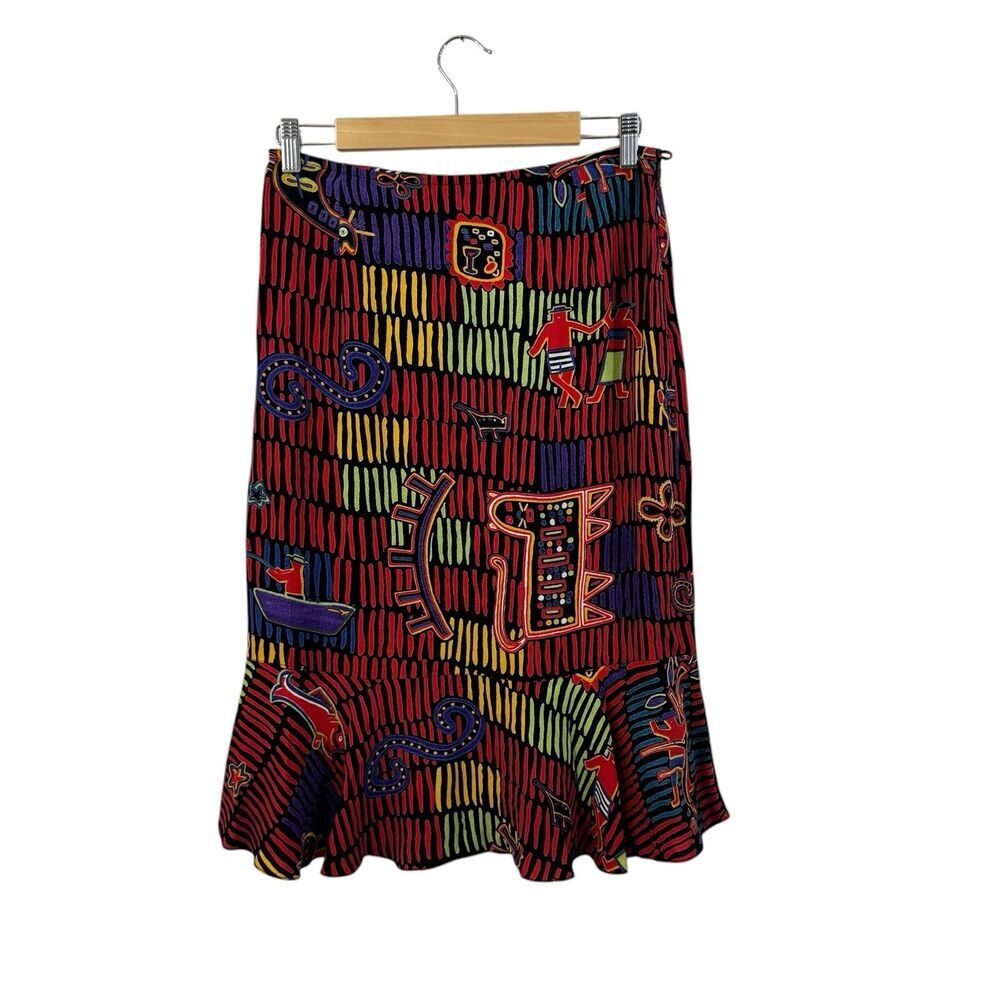 Vintage Chico's Design 0 Small Skirt Art To Wear Colorful Cat Knee Length Womens